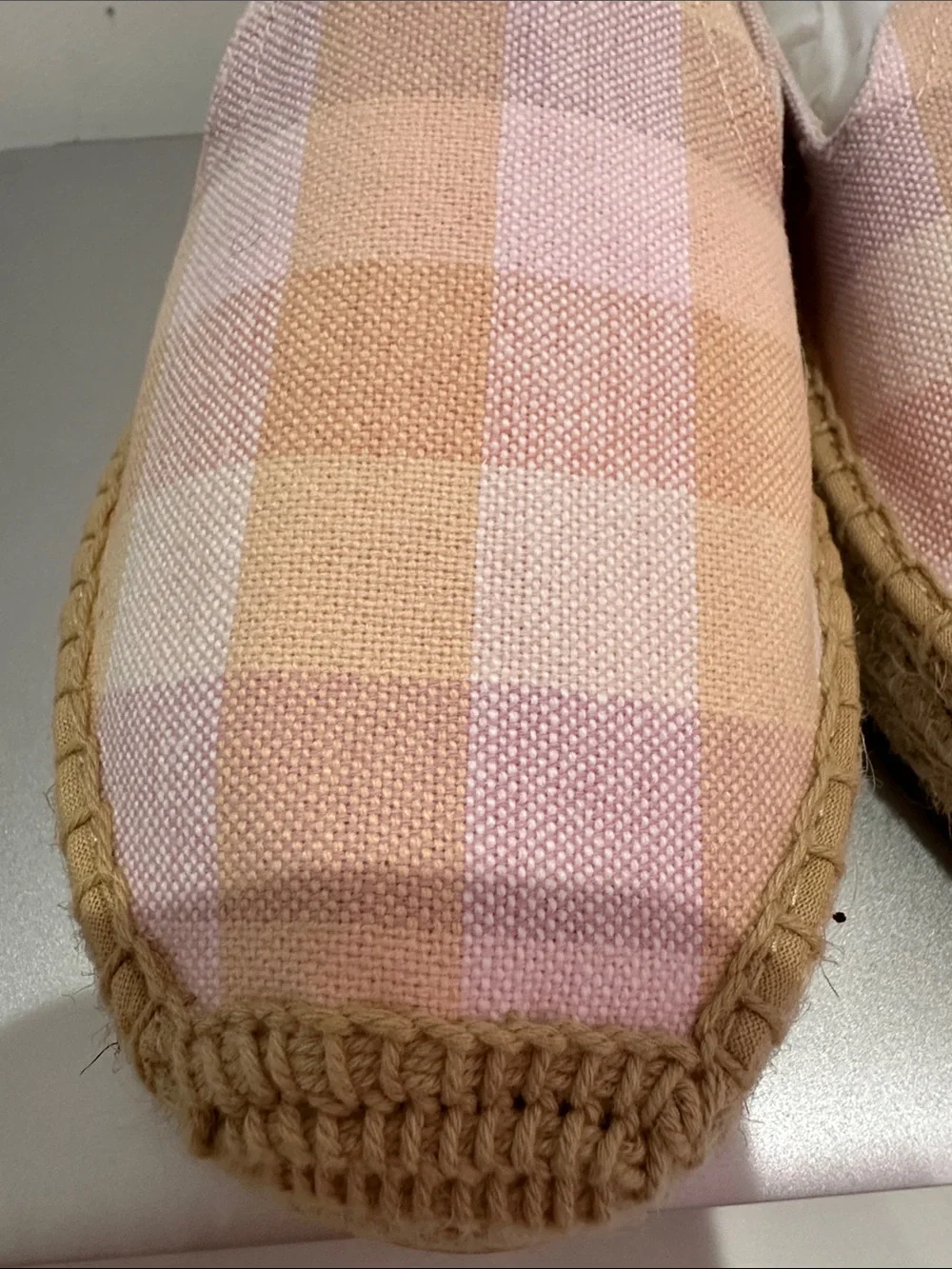 Soludos Pink and Tan Plaid Espadrille Slip-On Flats